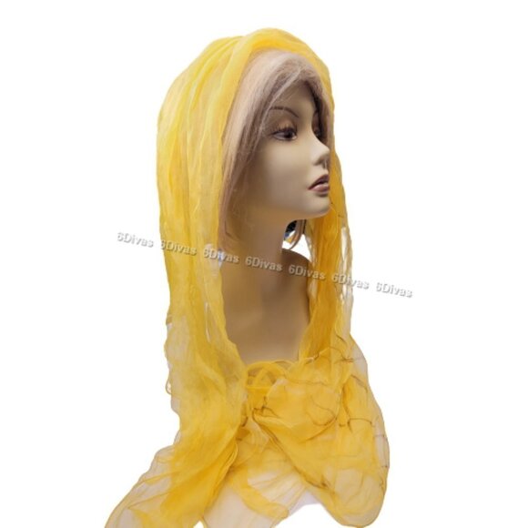 Double Layer Yellow Silk Rectangular Scarf - Picture 2 of 8